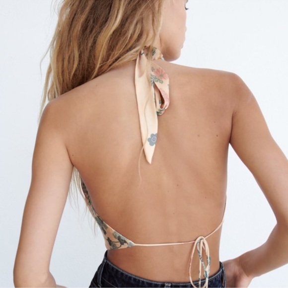 Zara Satin Effect Ecru Floral Top size S - Picture 4 of 10